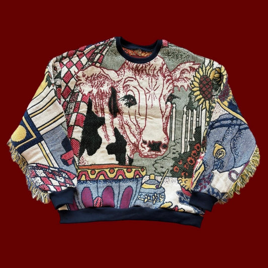 Cow Tapestry Sweatshirt SIZE L