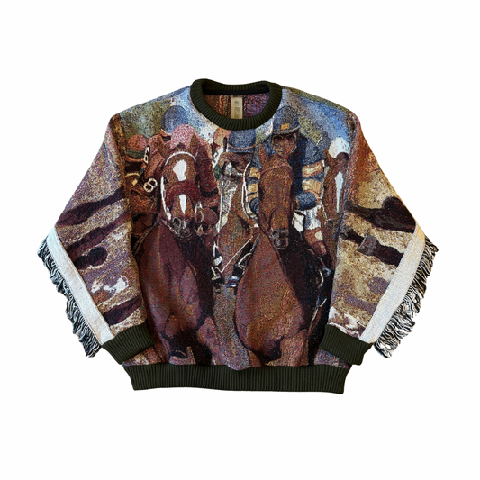 Horse Racing Tapestry Crewneck SIZE M