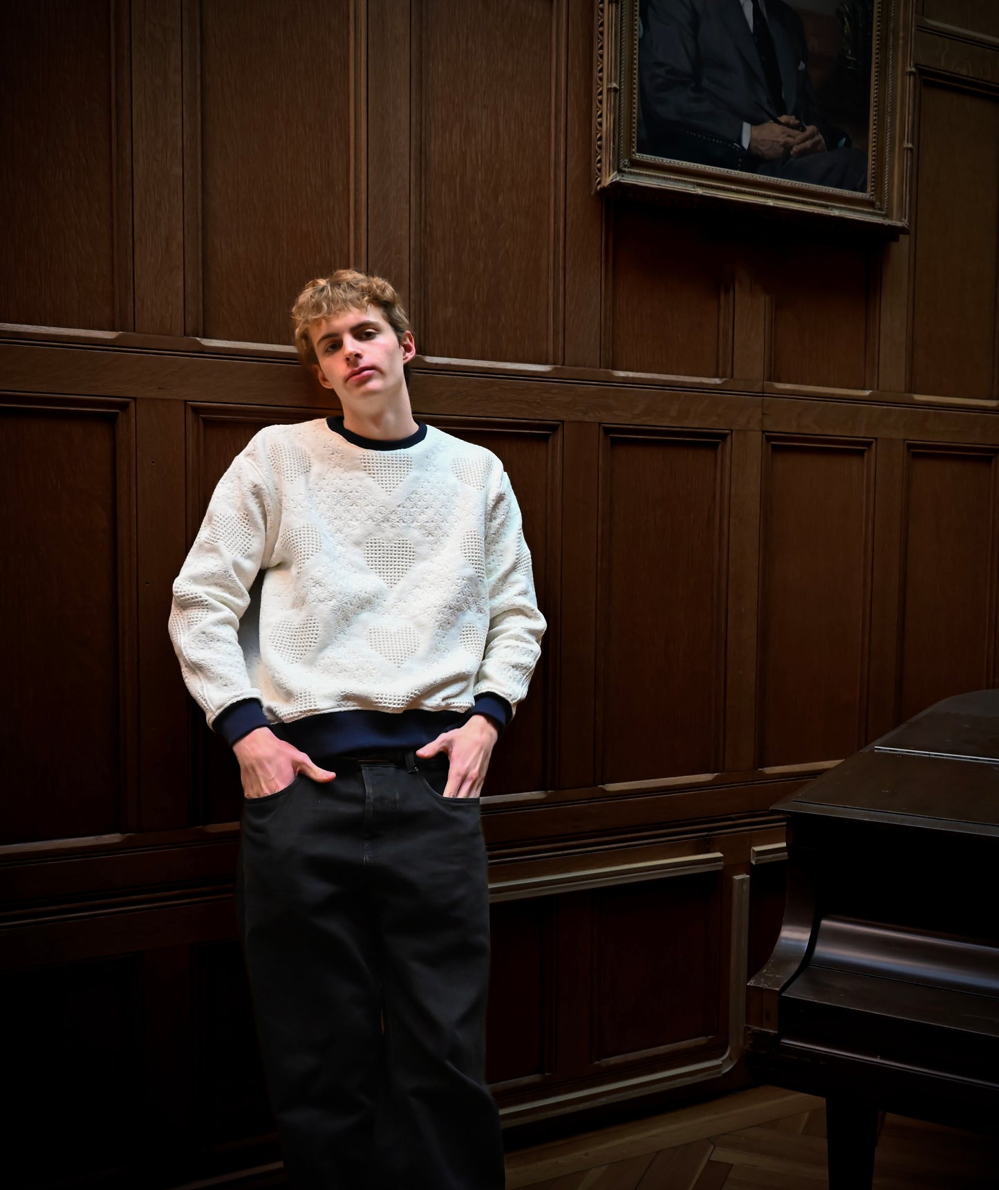 White Hearts Tapestry Sweatshirt SIZE XL