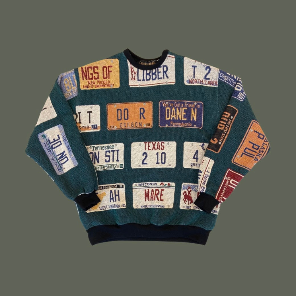 License Plate Tapestry Sweatshirt Size L