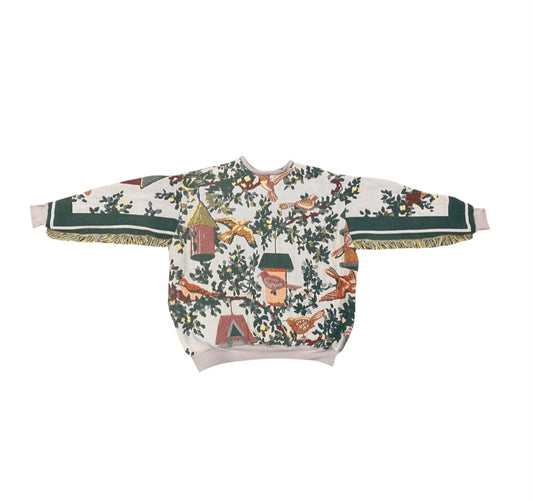 Bird House Tapestry Sweatshirt (fringe) SIZE LARGE