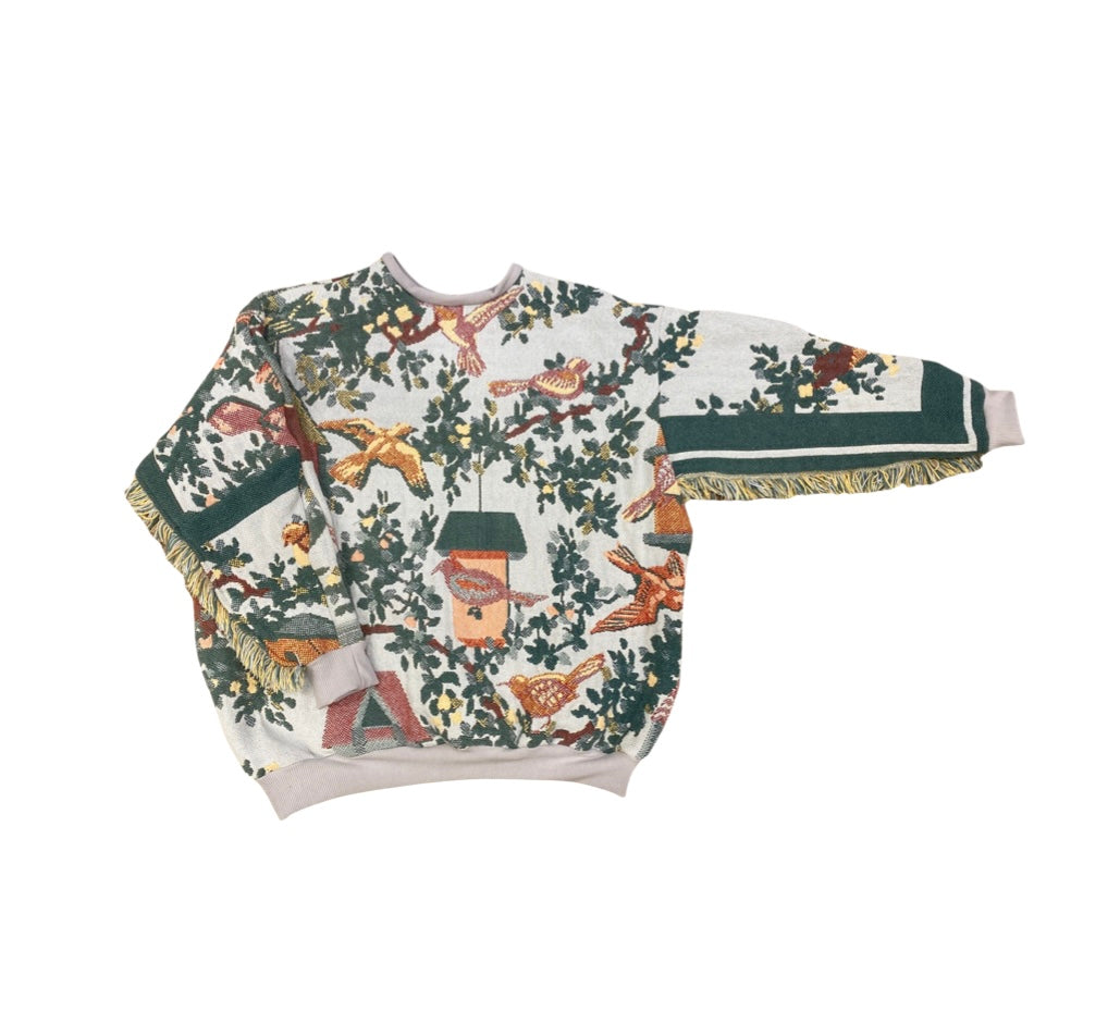 Bird House Tapestry Sweatshirt (fringe) SIZE LARGE