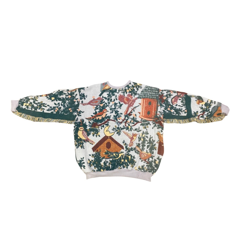 Bird House Tapestry Sweatshirt (fringe) SIZE LARGE