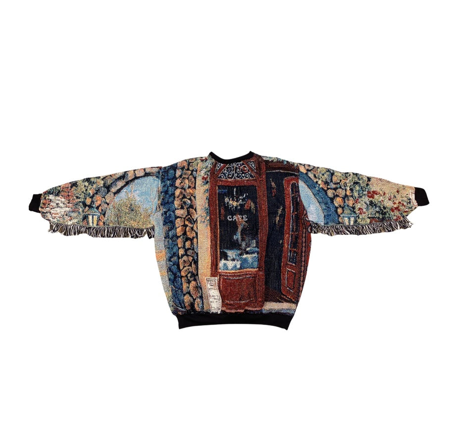 French Cafe Tapestry Sweatshirt (fringe) SIZE M