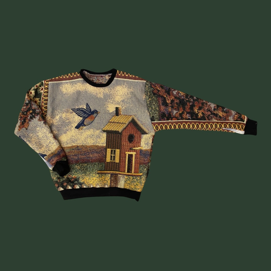 Bird House Tapestry Sweatshirt SIZE MEDIUM