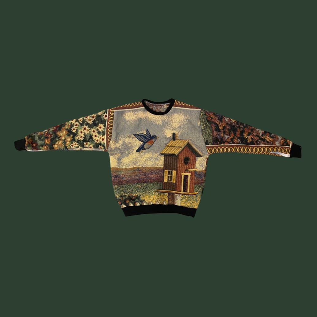 Bird House Tapestry Sweatshirt SIZE MEDIUM