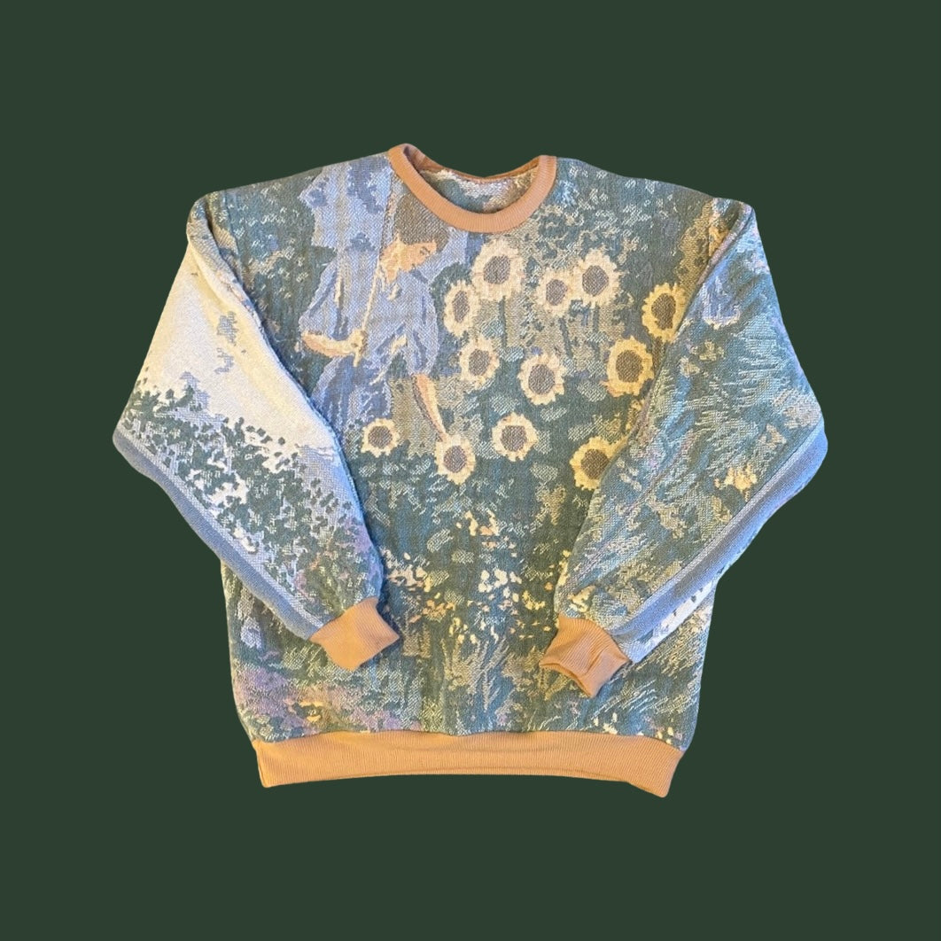 Sunflower Field Tapestry Sweatshirt SIZE M